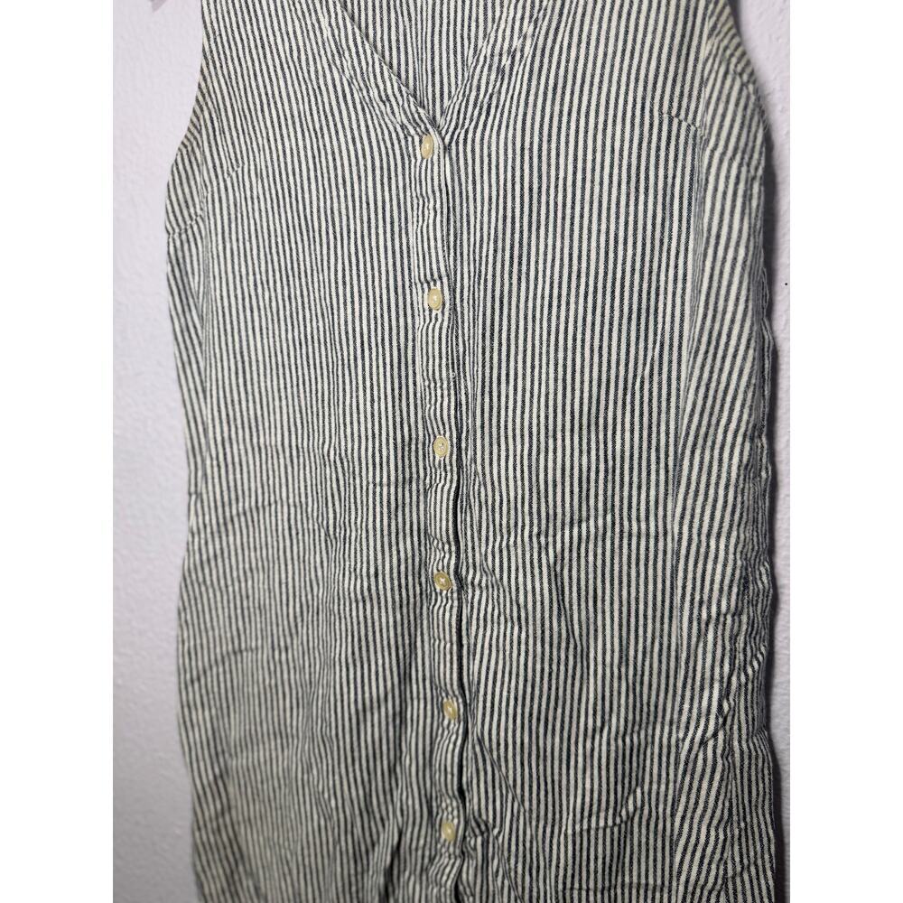 Gap Dress Stripe Button Front V-Neck Sleeveless Lightweight Linen Black Womens S - Picture 2 of 10